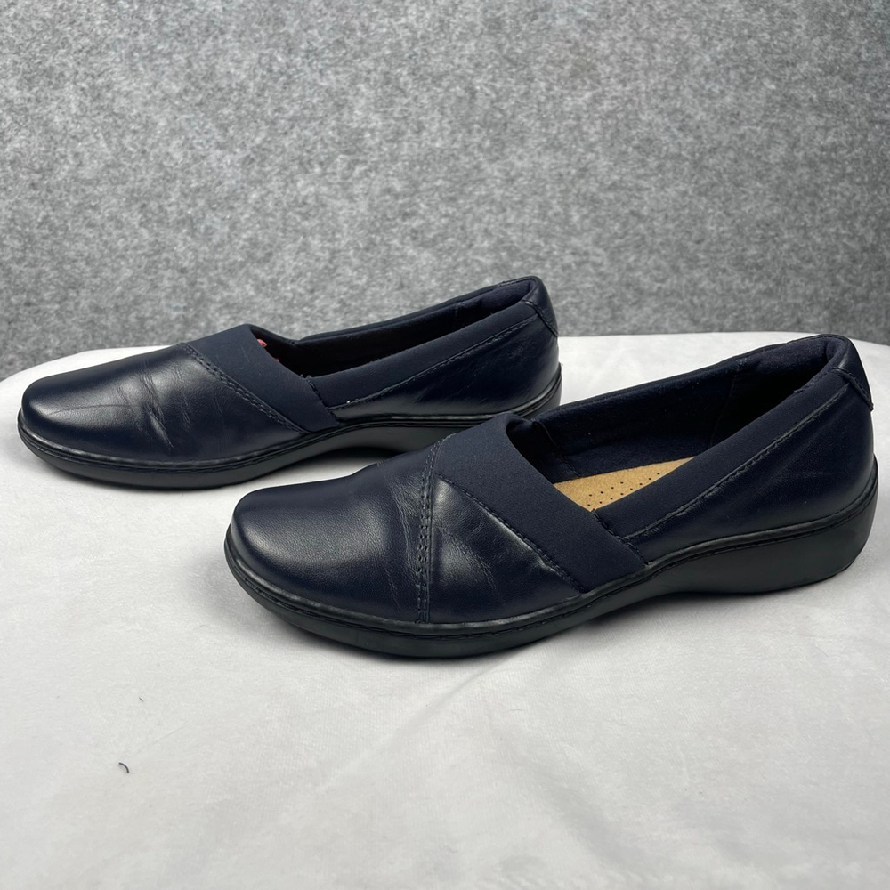 Clarks Collection Carly Hope Navy Blue Leather Slip On Loafers Women's Size 9.5 - Picture 4 of 9